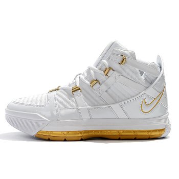 2019 Nike LeBron 3 White Metallic Gold Shoes